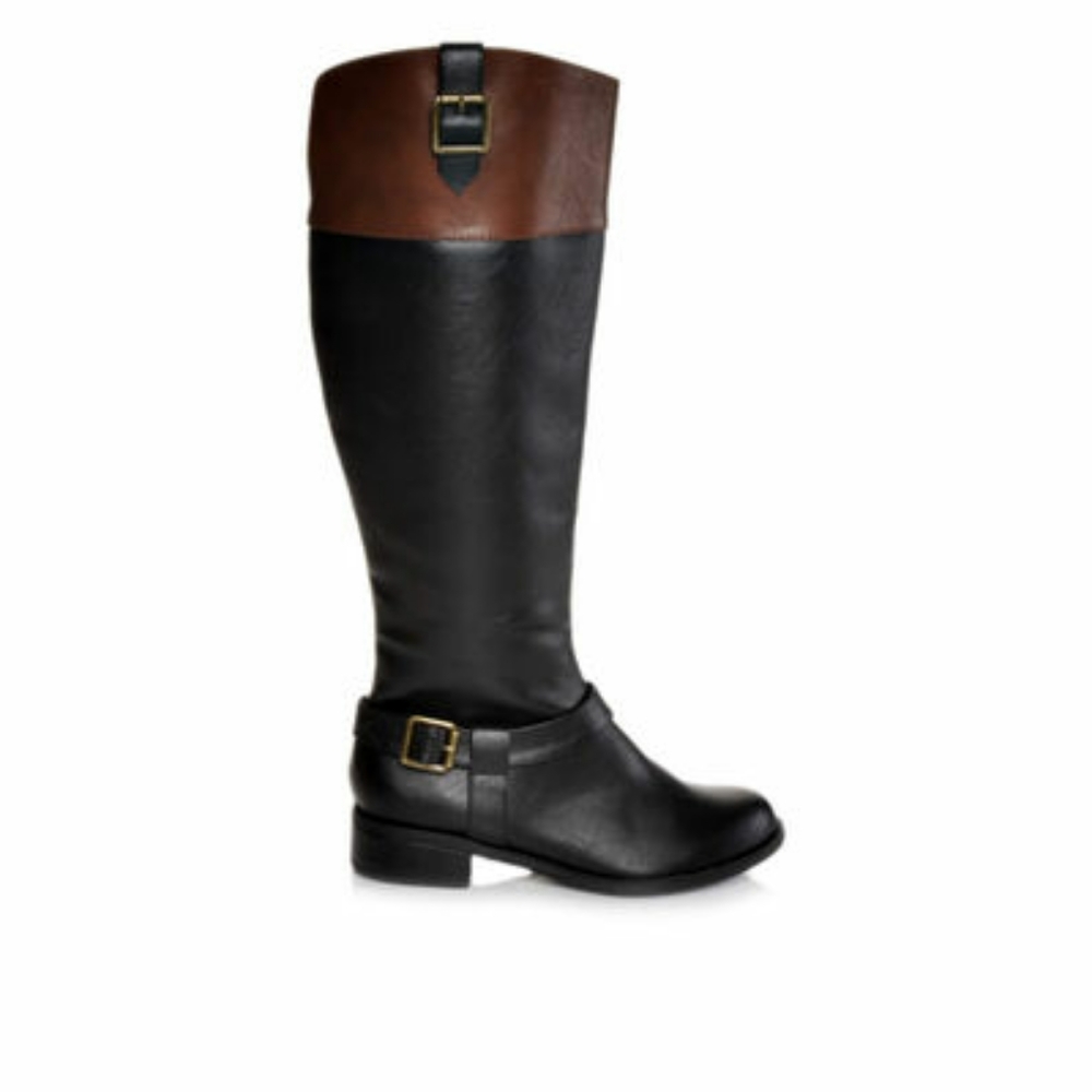 NWT riding boots black with brown vegan leather